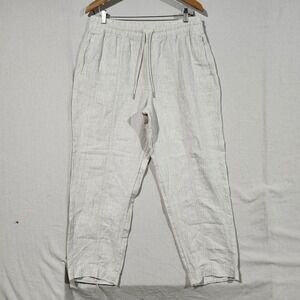 Athleta Linen Blend‎ Pull On Pants Oatmeal Womens Size L Drawstring Crop Casual
